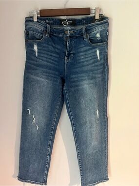 Women's Blue Distressed Straight Jeans